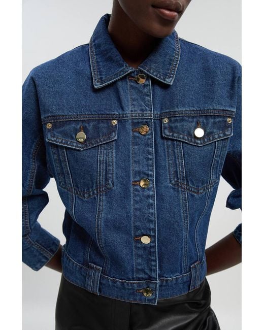 Karen Millen Blue Denim Cropped Jacket