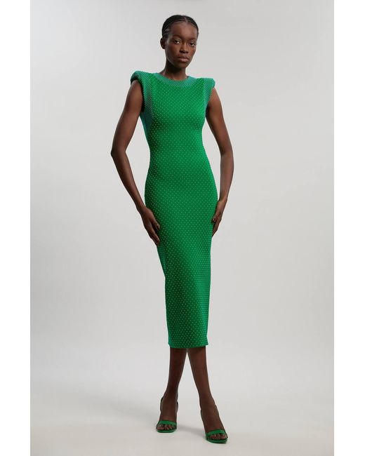 Karen Millen Green Studded Ponte Jersey Midi Dress