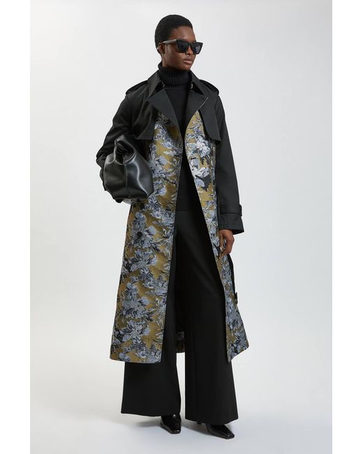 Karen Millen Black Jacquard Mix Trench Coat