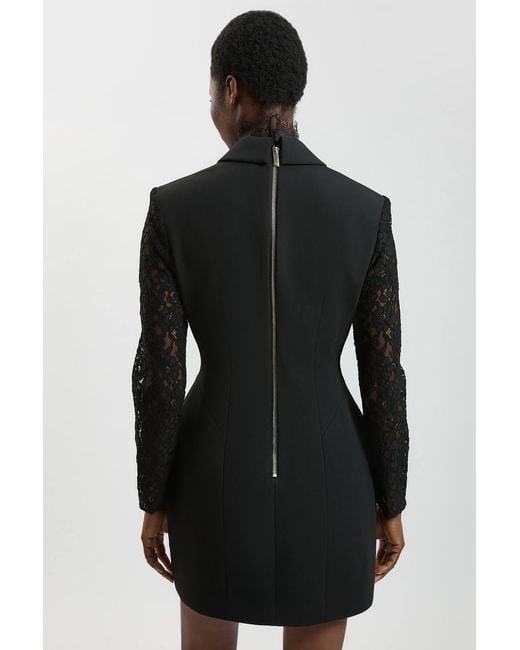 Karen Millen Black Compact Stretch Lace Sleeve Blazer Mini Dress