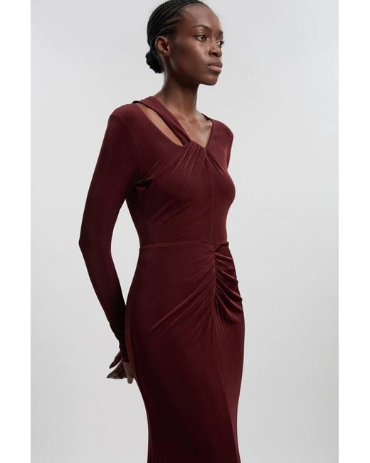 Karen Millen Purple Slinky Crepe Twist Detail Maxi Dress