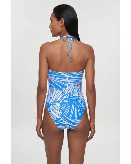 Karen Millen Blue Abstract Print Trim Detail Swimsuit