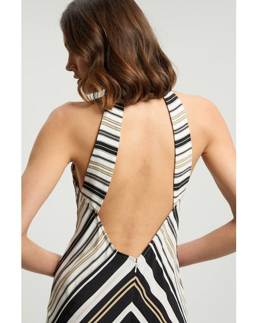 Karen Millen White Petite Contrast Stripe Viscose Maxi Halter Dress