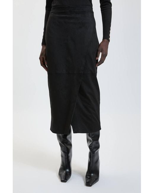 Karen Millen Black Faux Leather Midi Pencil Skirt