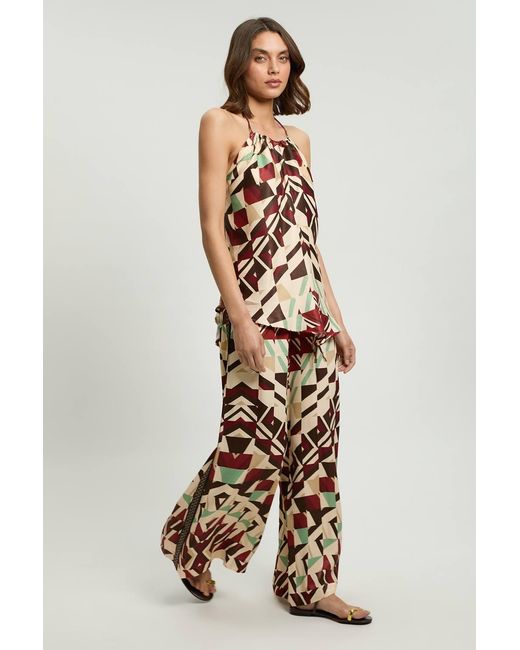Karen Millen White Satin Viscose Geo Print Trouser