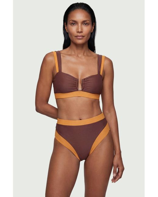 Karen Millen Brown Contrast Trim Bikini Top