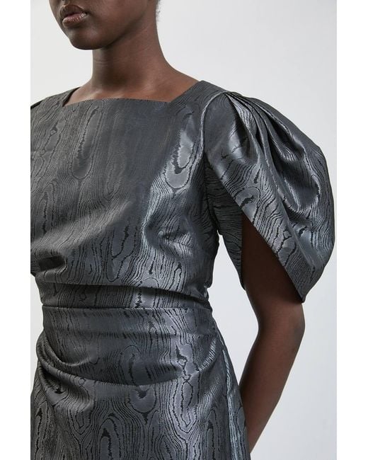 Karen Millen Metallic Petite Taffeta Twill Puff Sleeve Midi Dress