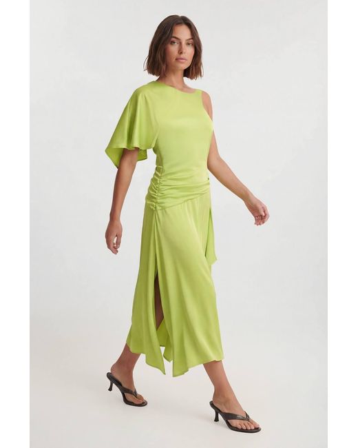 Karen Millen Green Viscose Satin Drape Midi Dress