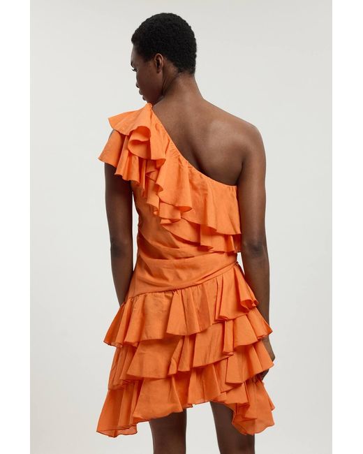 Karen Millen Orange Drama Frill Midi Dress