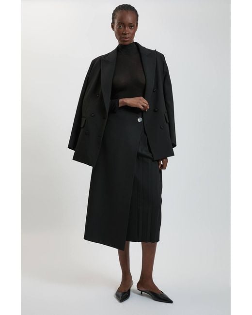 Karen Millen Black Compact Stretch Pleated Midi Kilt Skirt