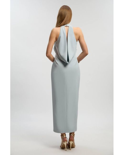 Karen Millen White Soft Tailored Halter Neck Open Back Maxi Dress
