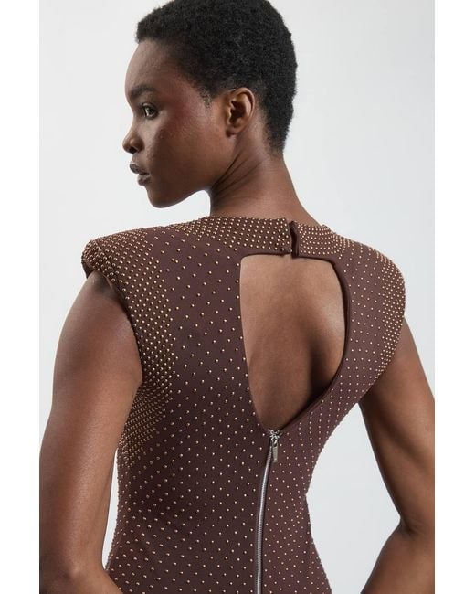 Karen Millen Brown Studded Ponte Jersey Midi Dress