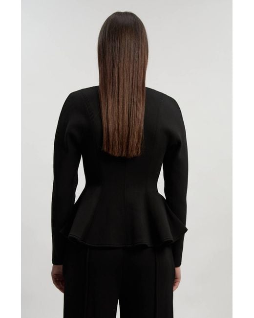 Karen Millen Black Ponte Peplum Sleeve V Neck Top
