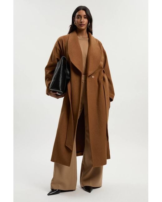 Karen Millen Brown Brushed Wool Belted Wrap Tailored Maxi Coat