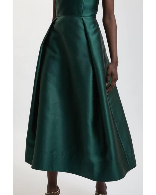 Karen Millen Green Structured Satin Full Skirted Midi Dress