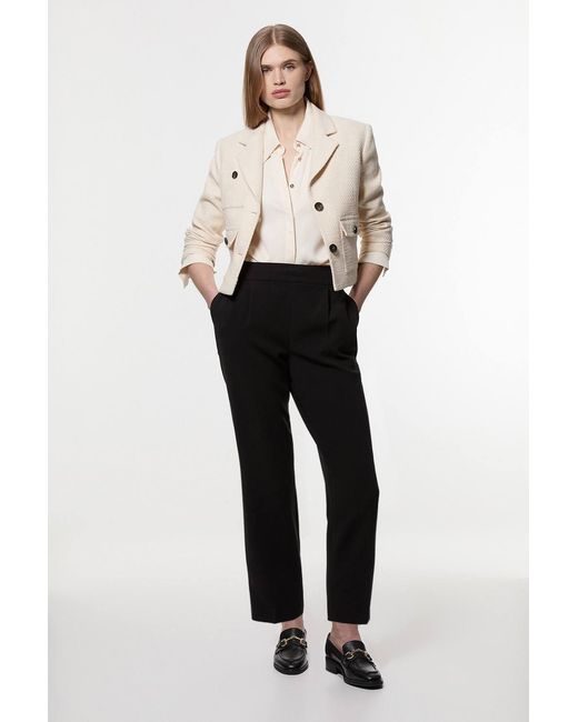 Karen Millen White Compact Stretch Essential Tailored High Waist Slim Leg Trouser