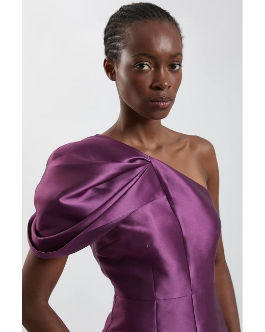 Karen Millen Purple One Shoulder Twill Midi Dress