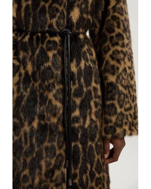 Karen Millen Multicolor Faux Fur Leopard Collarless Tie Belted Midi Coat
