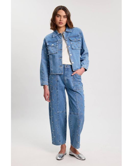 Karen Millen Blue Denim Studded Collared Jacket