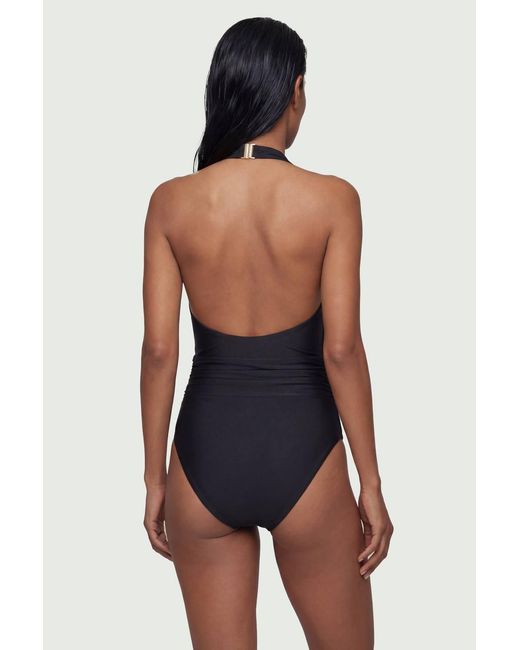 Karen Millen Blue Shell Hardware Halterneck Swimsuit