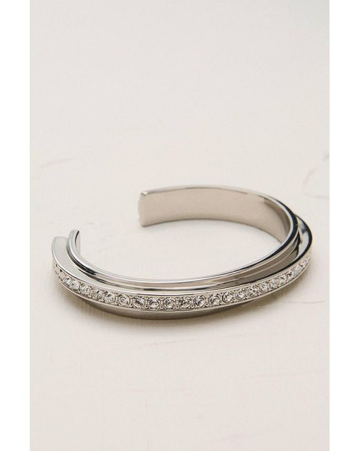 Karen Millen Natural Tone Crystal Diagonal Cuff Bracelet