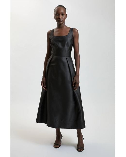 Karen Millen Black Structured Satin Full Skirted Midi Dress