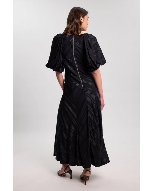 Karen Millen Black Stripe Fabric Detail Fluid Short Sleeve Midi Dress