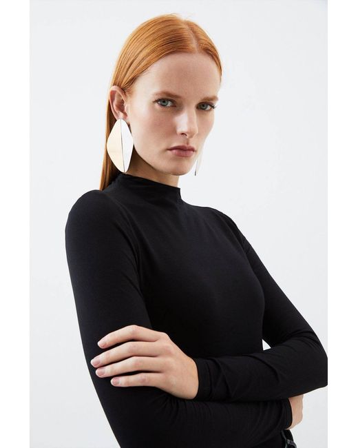 Karen Millen Blue Stretch Cotton Funnel Neck Top