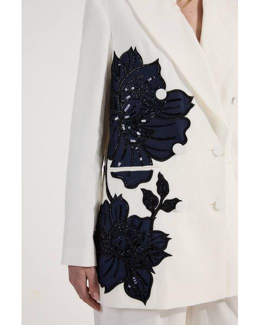 Karen Millen Natural Premium Summer Embellished Applique Tailored Jacket