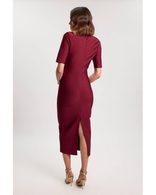 Karen Millen Red Bandage Asymmetric Long Sleeve Midi Dress