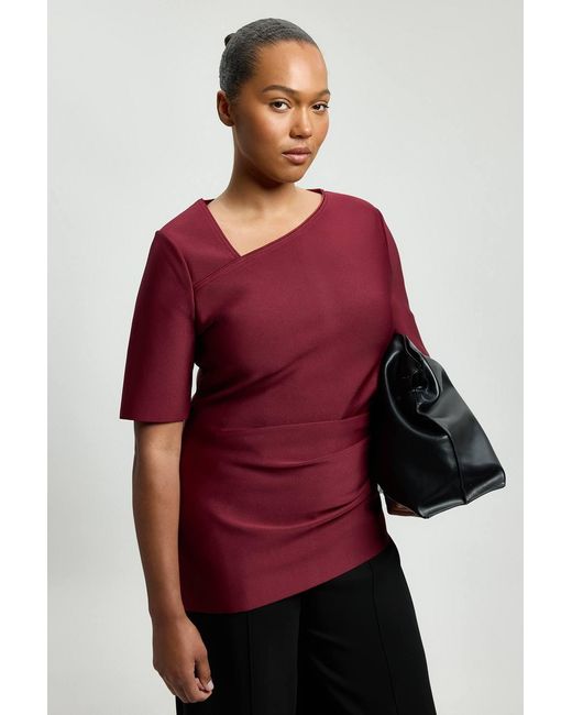 Karen Millen Red Plus Size Bandage Asymmetric Long Sleeve Top
