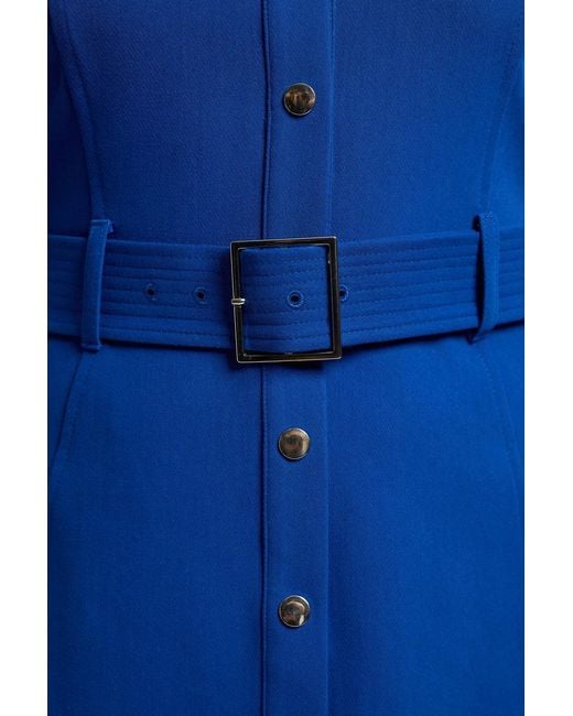 Karen Millen Blue Plus Size Tailored Belted Midi Shirt Dress