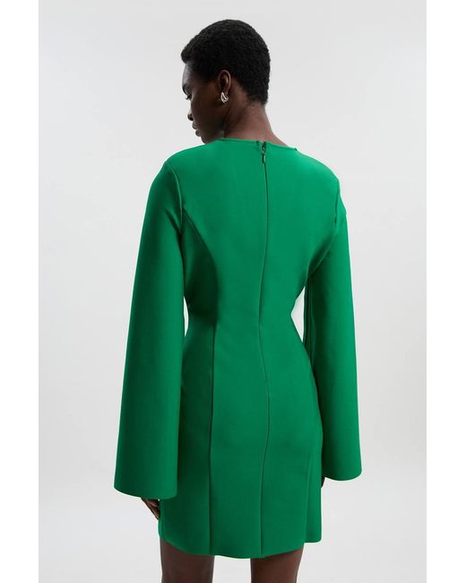 Karen Millen Green Bandage Form Fitting Cape Sleeve Embellished Mini Dress
