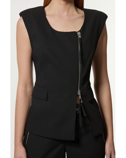 Karen Millen Black Tailored Viscose Zip Through Multi Stitch Waistcoat