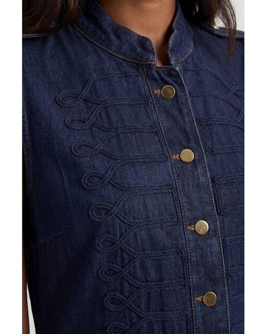 Karen Millen Blue Denim Military Midi Dress