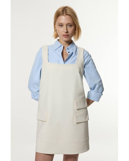 Karen Millen Blue Compact Stretch Essential Tailored Pocket Mini Dress