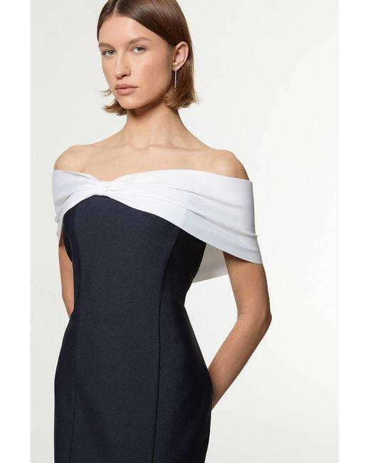 Karen Millen Blue Bandage Bandeau Contrast Knitted Midi Dress