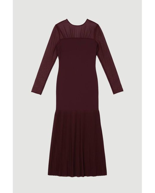 Karen Millen Purple Woven Knit Mix Pleated Midi Dress
