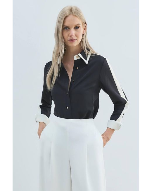 Karen Millen Black Forever Colour Block Twill Woven Shirt