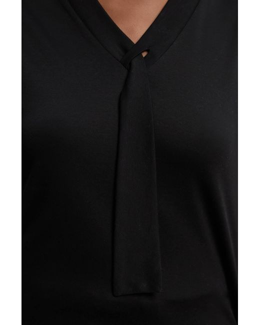Karen Millen Black Jersey V Neck Tie Detail T