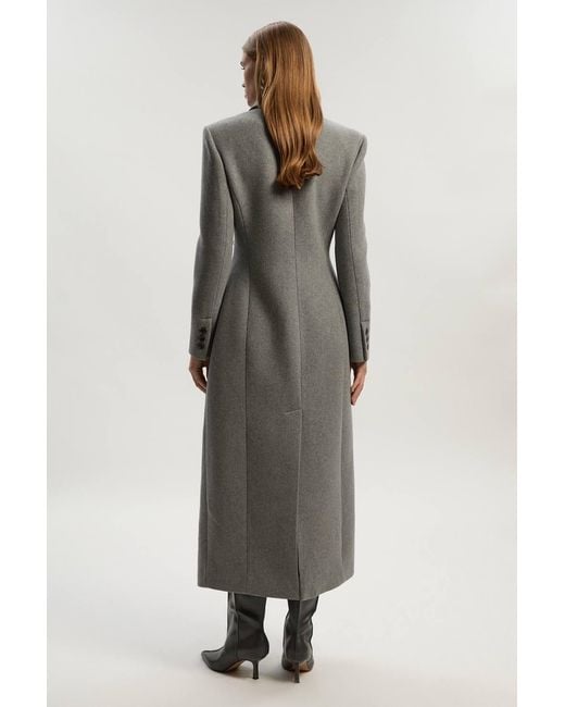 Karen Millen Gray Forever Wool Blend Tailored Fitted Maxi Coat