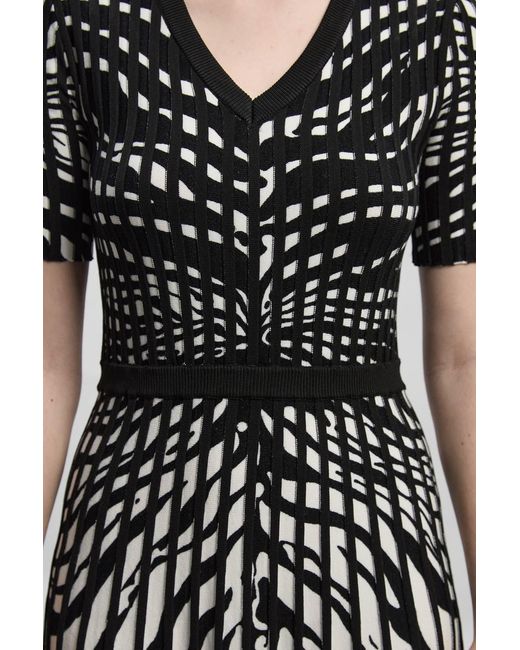 Karen Millen Multicolor Zebra Jacquard Knit Full Skirted Short Sleeve Midi Dress