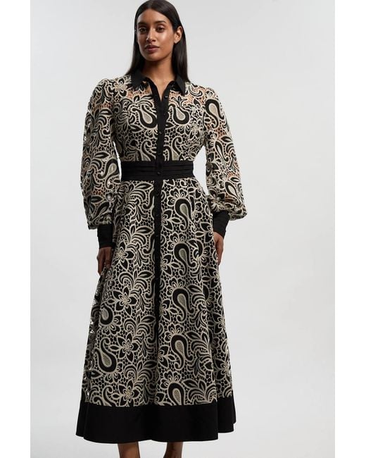 Karen Millen Multicolor Cutwork Woven Maxi Shirt Dress
