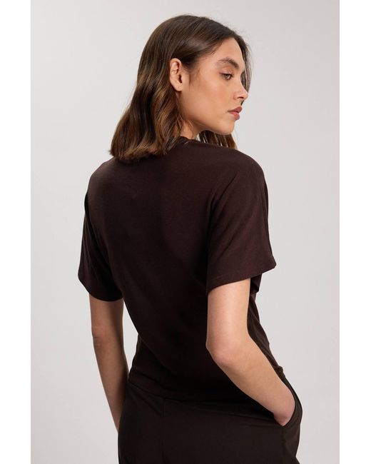 Karen Millen Brown Wool Blend Jersey T Shirt