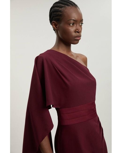 Karen Millen Asymmetric Drape Satin Back Crepe Tailored Maxi Dress