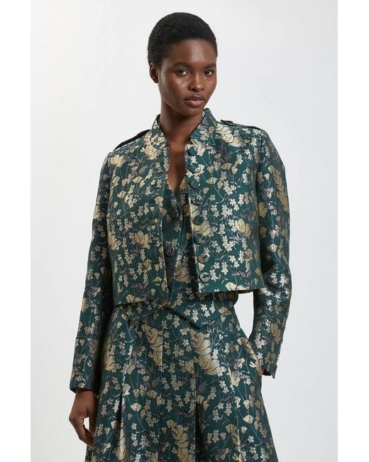 Karen Millen Green Jacquard Button Tailored Jacket