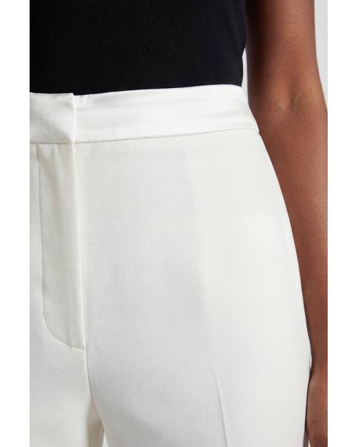 Karen Millen Natural Petite Compact Stretch Satin Side Tailored Straight Leg Trouser