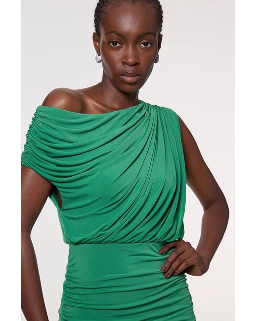 Karen Millen Green Jersey Crepe Asymmetric Neckline Maxi Dress