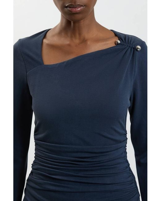 Karen Millen Blue Viscose Metal Clasp Detail Jersey Top