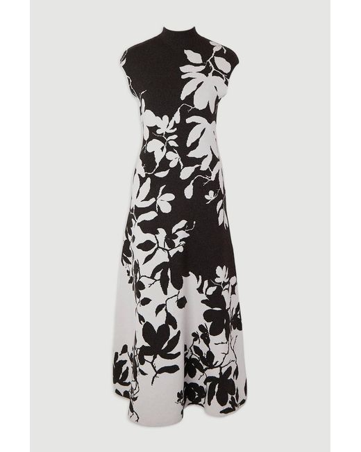 Karen Millen White Jacquard Floral Knitted Maxi Dress